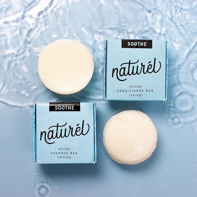 NATURL Soothe Shampoo and Conditioner Bar Set with Peppermint, Lime, and Tea Tree Oil for Dry Scalp, Dandruff Relief, Vegan, Cruelty Free, Zero Waste, Made in USA