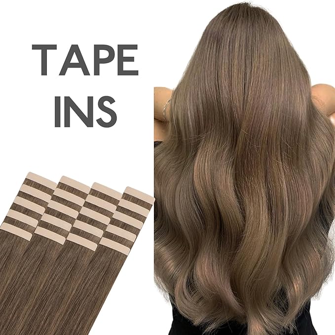 WENNALIFE Tape in Hair Extensions Human Hair, 20pcs 30g 10 inch Light Ash Brown Extensions Real Human Natural Straight Tape in Invisible Human Hair Extensions