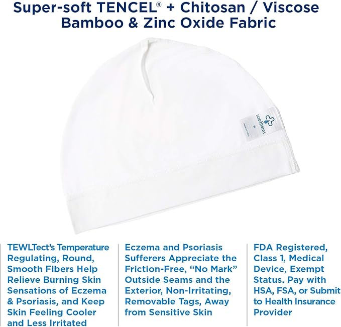 Eczema - Psoriasis Therapy + Relief Skull Sleep Cap for Moderate to Severe Scalp Eczema, Seborrheic Dermatitis – Extreme Dandruff & Scalp Psoriasis Treatment for Adults
