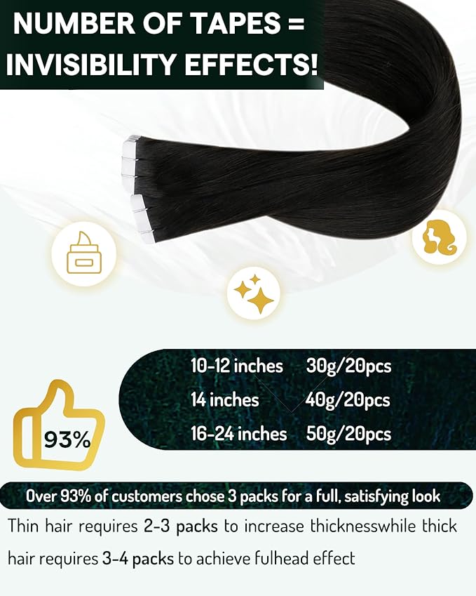 RUNATURE 20 Inch Tape in Hair Extensions Human Hair for Black Girl Invisible Tape ins Human Hair Extensions Brazilian Straight Tape in Extensions Remy Hair Long Glue in Hair Extensions Silky 50g 20pcs
