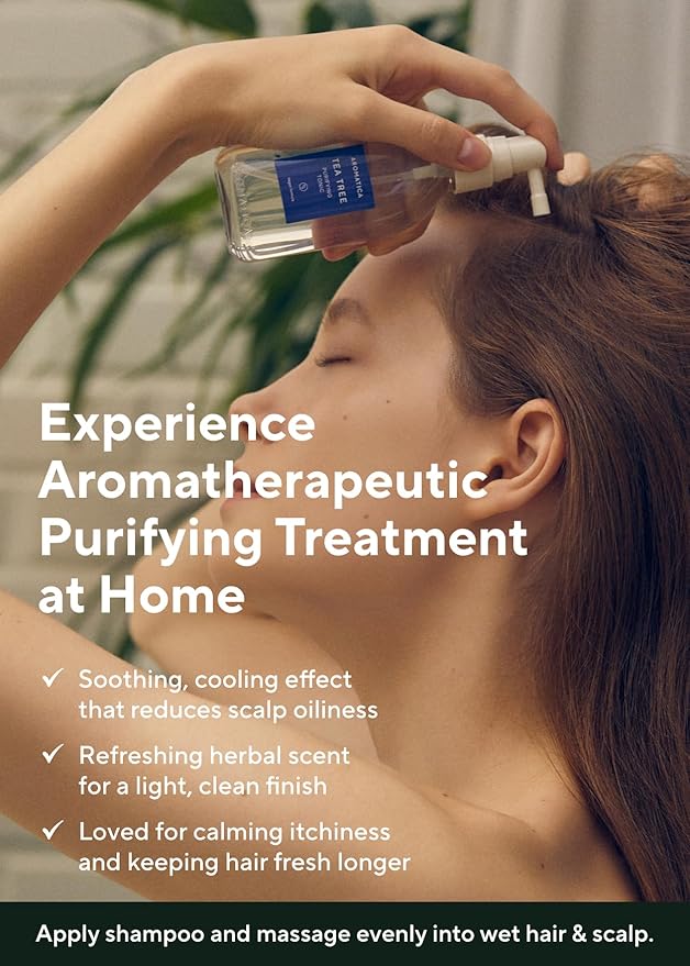 AROMATICA Tea Tree Purifying Tonic, Paraben, Silicone, Sulfate-free | Vegan | Soothing & Cooling Tonic for Your Scalp | Helps Hair Look Healthier and Nourished | Natural Ingredients Only (3.38oz)
