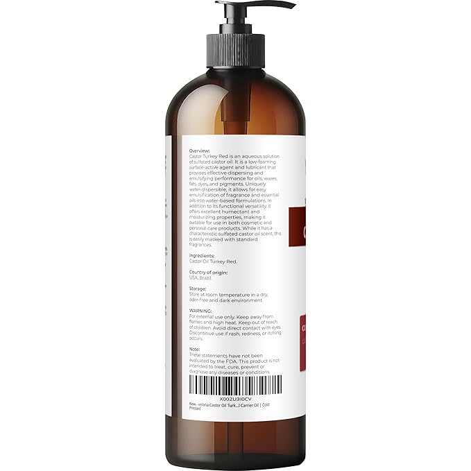 velona Castor Oil Turkey Red 16 fl oz | 100% Pure and Natural Carrier Oil | Cold Pressed | Hair, Body and Skin Care | Use Today - Enjoy Results