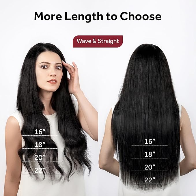 Clip in Hair Extensions Real Human Hair Natural Black Seamless Clip In 100% Remy Hair Extensions PU Skin Weft Add Volume Invisible for Long Straight Hair #1B 20Inch 120G 8PCS
