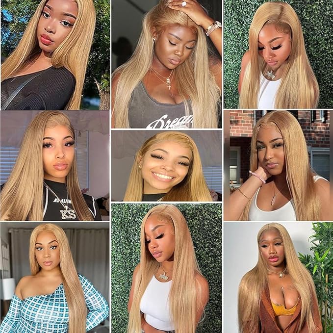 #27 Blonde Bundles Human Hair Straight Bundles 26 28 30 Inch Unprocessed Brazilian Virgin Hair Weave 3 Bundle Honey Blonde Human Hair Extensions 50 Grams Per Bundle