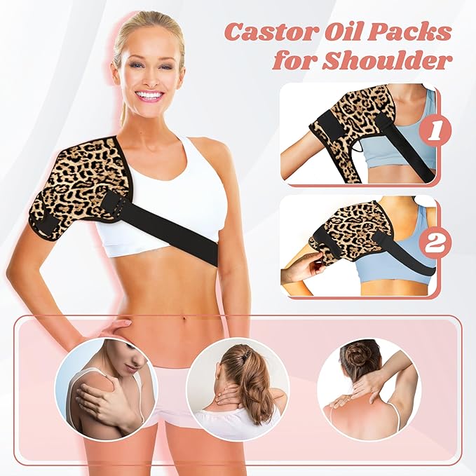 12 Pcs Castor Oil Pack Wrap, Reusable Castor Oil Pack Kit Organic Cotton for Shoulder Hands Neck Waist Chest Knees and Feet, Adjustable Compress Pads for Entire Body, Machine Washable Anti Oil Leak