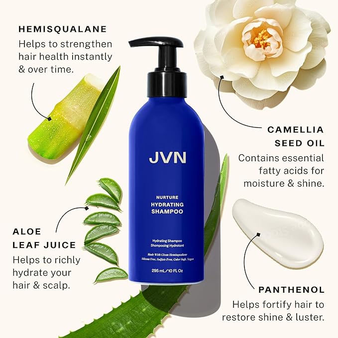 JVN Nurture Hydrating Shampoo & Conditioner (20 Fl Oz), Nurture Shampoo & Conditioner for All Hair Types, Detangles & Softens Hair, Made with Clean Hemisqualane