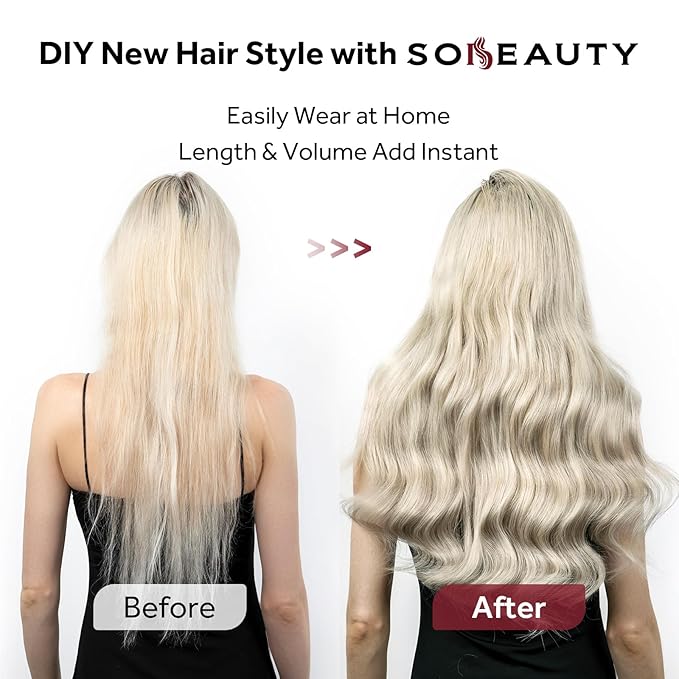 Clip in Hair Extensions Real Human Hair, Remy Hair Extensions Clip In Human Hair Thick and Silky, Ash Blonde Highlighted Platinum Blonde #P17A/60A 16Inch 120G 7PCS