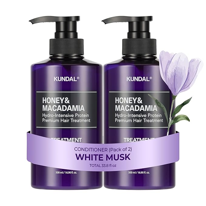 KUNDAL Honey & Macadamia Natural Conditioner Korean Hair Care Damage Repair, Deep Hydration, Long Lasting Fragrance, with Honey, Argan Oil, Macadamia Oil 16.9fl oz (Pack of 2) (White Musk)
