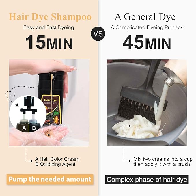 Natural Black Hair Dye Shampoo 3 in 1, Hair Instant Dye Shampoo to Cover Gray Hair for Women Men, Herbal Black Shampoo Hair Dye 500ML, Magic Coloring Shampoo for Painting Hair, Shampoo Para Canas