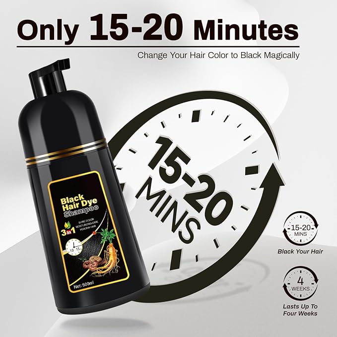 Black Hair Dye Shampoo 3 in 1 Champu Para Canas for Gray Hair Coverage, Natural Herbal Black Hair Color Shampoo for Women, shampoo para pintar el cabello