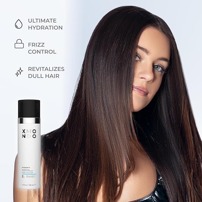 XMONDO Hydrify Hydrating Leave-in Cream - Anti-Frizz Moisturizing Cream for Dry, Brittle Hair - Smooths, Softens, and Reduces Split Ends with Argan Oil Baobab Protein and Fruit Extracts, 5 fl. oz.