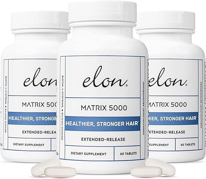 Elon Matrix 5000 - Biotin 5000mcg Vitamins for Hair Growth w/Extended Release - Promotes Healthy & Strong Hair - Pack of 3 (180 Day Supply)