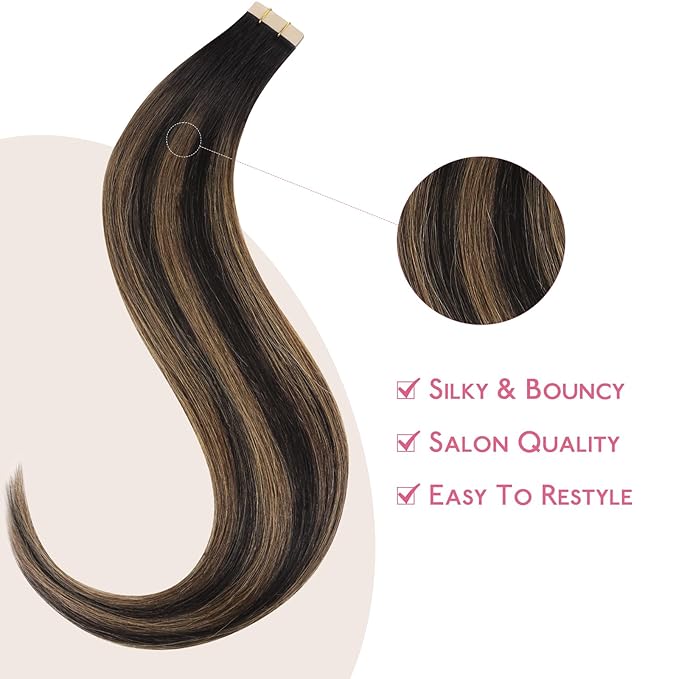 WENNALIFE Tape in Hair Extensions Human Hair Balayage Natural Black to Chestnut Brown Tape in Extensions, 10pcs 20g 10 inch Remy Invisible Tape Ins Straight Soft Real Human Hair Tape in Extensions