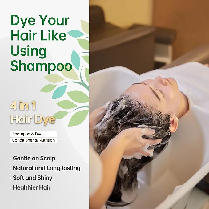 Chestnut Brown Hair Color Shampoo for Dye 4 in 1 Mild Formula for Women & Men, Bloom Scent (Rose & Jasmine), Long-Lasting Home Use Semi-permanent Hair Dye