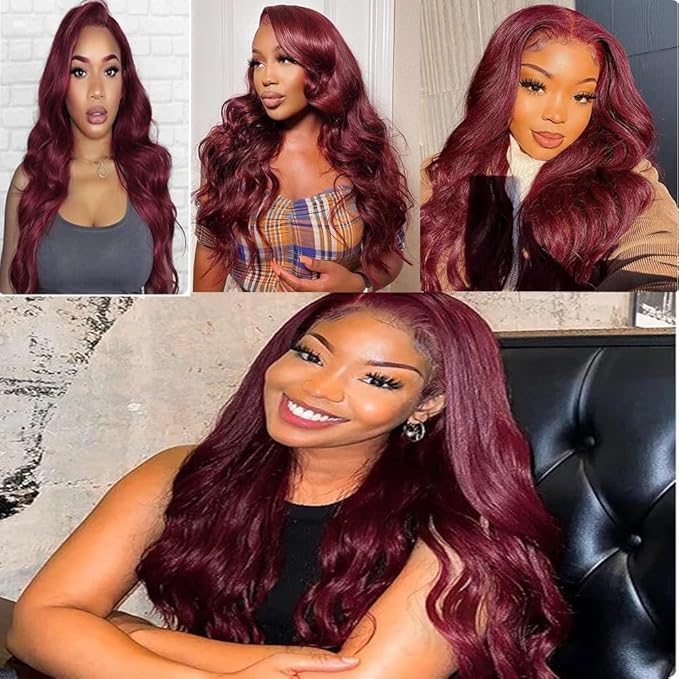 Burgundy Body Wave Bundles Human Hair Color 99j Body Wave Bundles Wine Red Brazilian Human Hair Wet and Wavy Soft Silky for Black Woman 10 12 14 Inch
