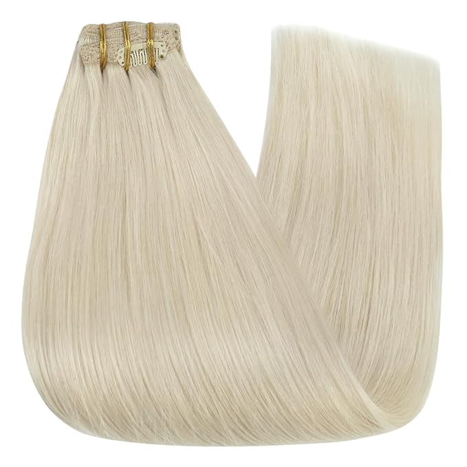 YoungSee Clip in Hair Extensions Blonde Clip in Human Hair Extensions Platinum Blonde Straight Real Hair for Short 12In 80G 7Pcs