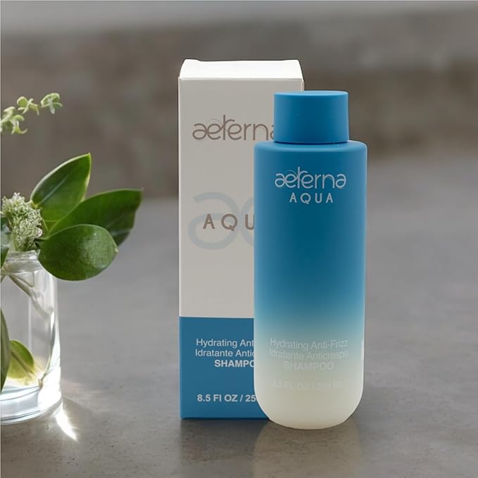 Aeterna AQUA Hydrating Anti-Frizz Shampoo – Color-Safe, Sulfate-Free – With Aloe Vera, Almond & Linseed Oil for Smooth, Strong & Healthy Hair – 250ml
