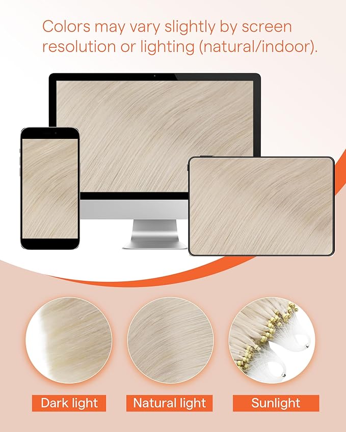 Sunny Hair Micro Link Hair Extensions Human Hair Platinum Blonde Micro Loop Hair Extensions Real Human Hair Natural-looking Micro Beads Hair Extensions Sun-Kissed Glow 16inch 50g