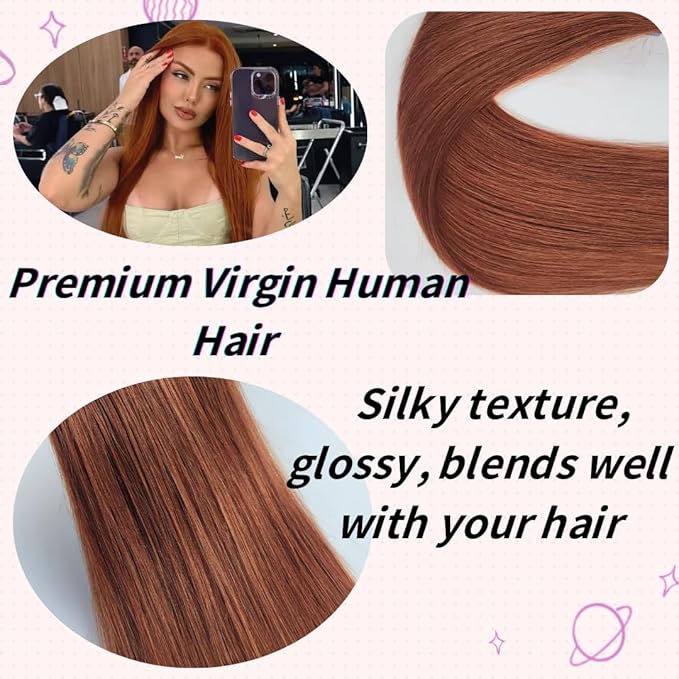 Auburn Tape in Hair Extensions Human Hair Long Invisible Silky Straight Tape in Real Human Hair Extensions for Women
