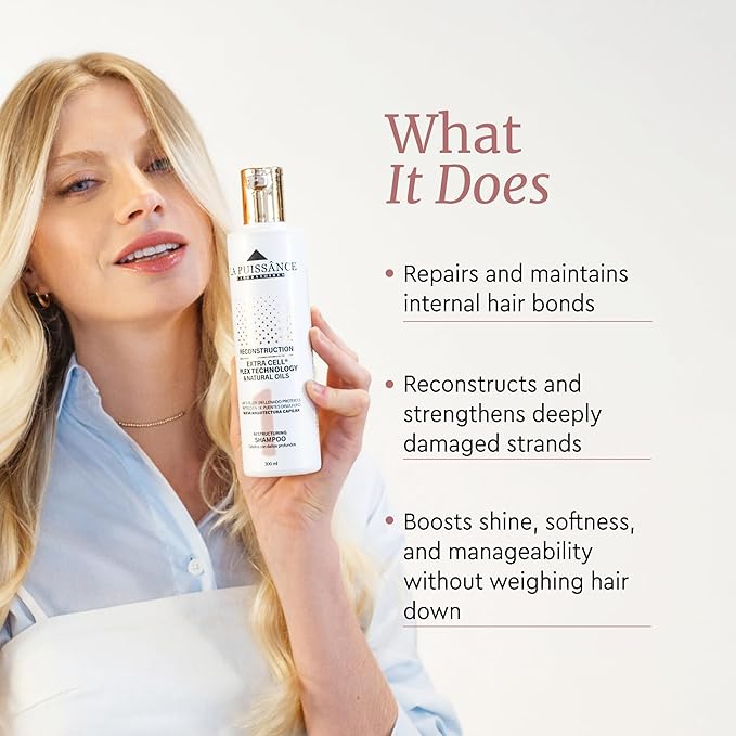 LA PUISSANCE Extra Cell Plex Shampoo Step 1 - Deep Repair for Severely Damaged Hair - Ideal for Color-Treated, Bleached, and Chemically-Treated Hair - 10.1 fl oz for Home and Salon Use