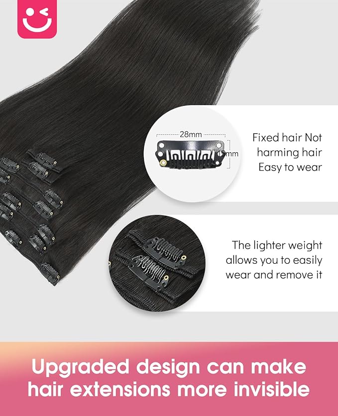 Youngsmile Human Hair Clip in Hair Extension, 7 Pcs 16 Inch 120 Gram Thick End Hair Extensions, #1B Natural Black Silky Straight Remy Clip in Hair Extensions Double Weft (CLIP#1B-16Inch)