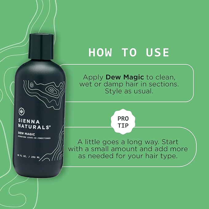 Sienna Naturals - Dew Magic Leave-In Conditioner – Anti Frizz - Lightweight Hydration – Strengthens, Softens & Protects w/Baobab & Coconut Oil – Vegan - Great for Curly Hair - 11oz