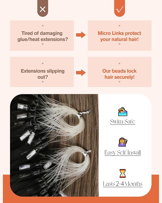 Sunny Hair Micro Link Hair Extensions Human Hair 24inch Microbead Hair Extensions Black Balayage Dark Brown Ombre Medium Ash Blonde Micro Hair Extensions Real Human Hair Long-Lasting Beauty 50g