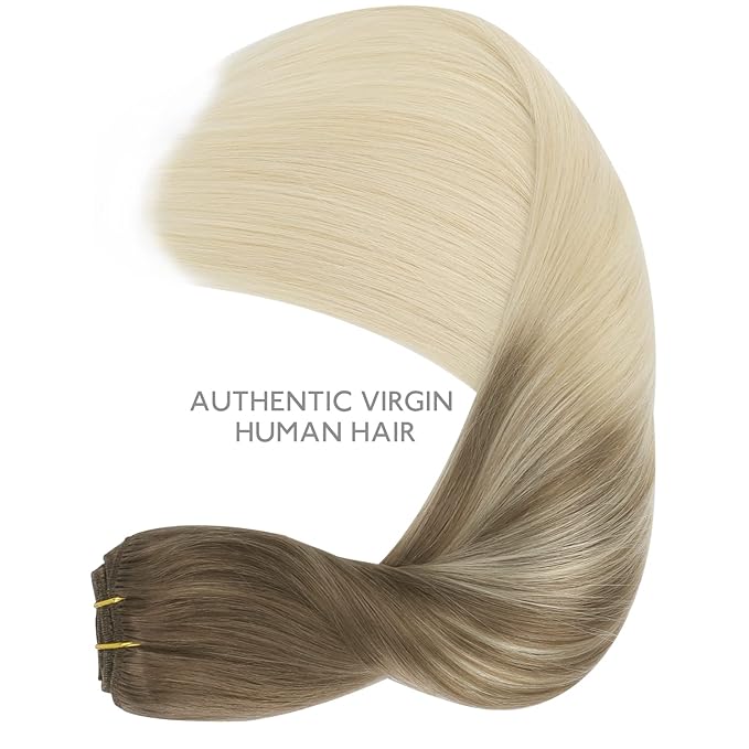 WENNALIFE Clip in Hair Extensions Real Human Hair, 14 Inch 150g 9pcs Human Hair Extensions Clip In, Ombre Sandy Brown to Platinum Blonde Hair Extensions Clip In Real Remy Human Hair