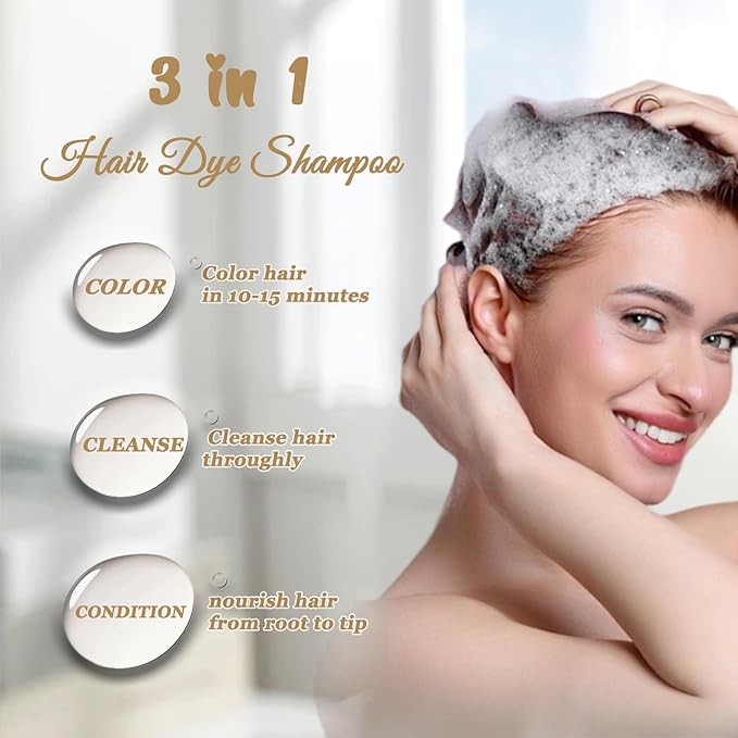 Brown Hair Dye Shampoo, Hair Color Shampoo for Women Men, Colors in Minutes, Champu para Canas, Easy to Use 16.90 Fl Oz