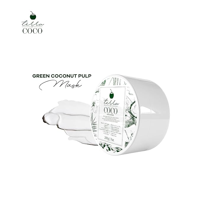 Terra Coco Verde Mask | Vegan | Moisturizes and Nourishes | Ideal for Extremely Dry and Worn Hair Damaged by Sun or Chemicals| Removes Dead Cells | Acts as a Sunscreen | 7.0 oz
