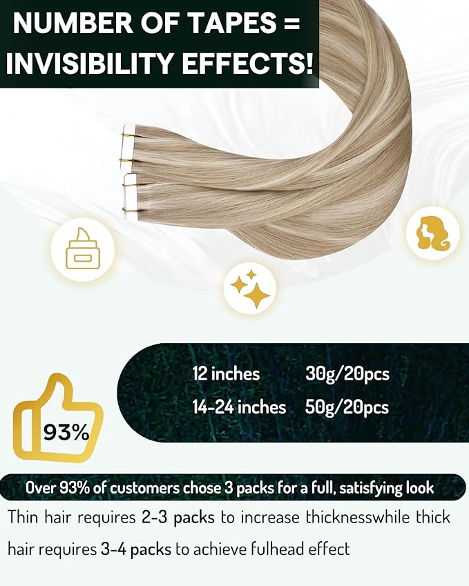 RUNATURE Tape in Hair Extensions Human Hair Blonde 18 Inch Tape in Extensions Human Hair,Ash Brown Highlight Platinum Blonde Straight Silky Double Sided, No Shedding 50g 20pcs