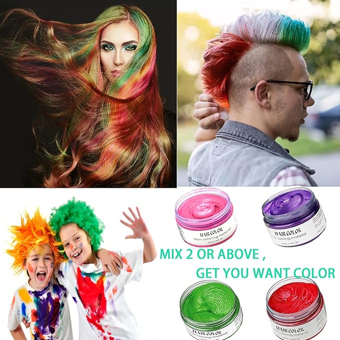 Hair Color Wax, Green Red Purple Pink, 4.23oz Instant Hairstyle Hair Spray, Temporary Hair Color Wax Styling Clays Ash for Cosplay, Party, Masquerade, Halloween.etc