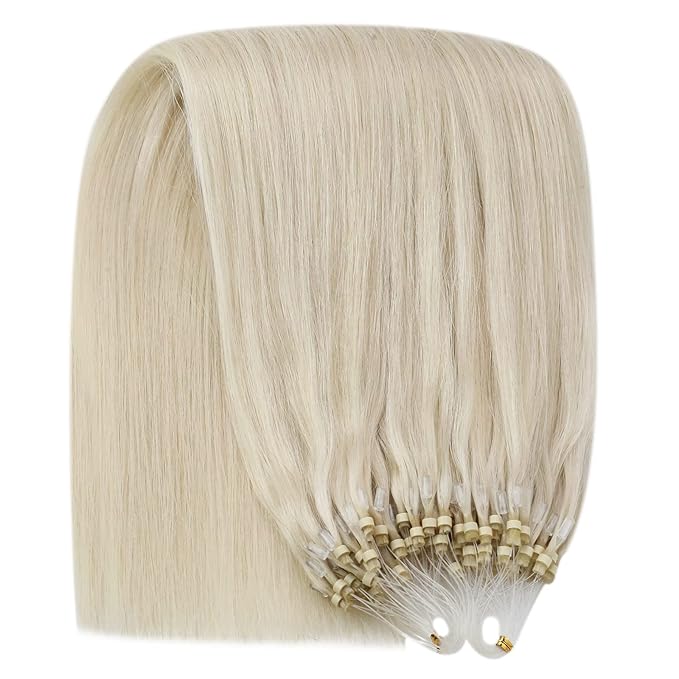 YoungSee Microbead Hair Extensions Blonde 14In Microlink Hair Extensions Human Hair Platinum Blonde 50g 50s Micro Ring Hair Extensions Blonde for Short Hair Beaded Hair Extensions Silky Straight