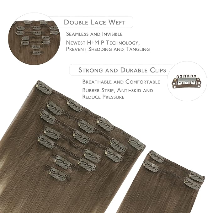 WENNALIFE Clip in Hair Extensions Real Human Hair, 16 Inch 150g 9pcs Human Hair Extensions Clip In, Ombre Sandy Brown to Platinum Blonde Hair Extensions Clip In Real Remy Human Hair