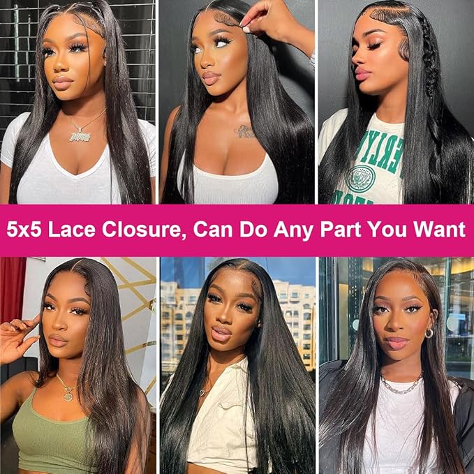 Silky Straight 5x5 Transparent Lace Closure 100% Human Hair Invisible 5x5 Lace Closure 12A Brazilian Virgin Human Hair Frontal Closure Pre Plucked Natural Color 20 Inch