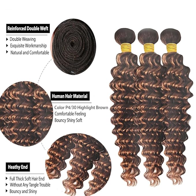 Brown Bundles Highlight Deep Wave Bundles 20 22 24 Inch P430 Human Hair Two Tone Chocolate Mixed with Dark Brown Bundle Soft and Silky for Women