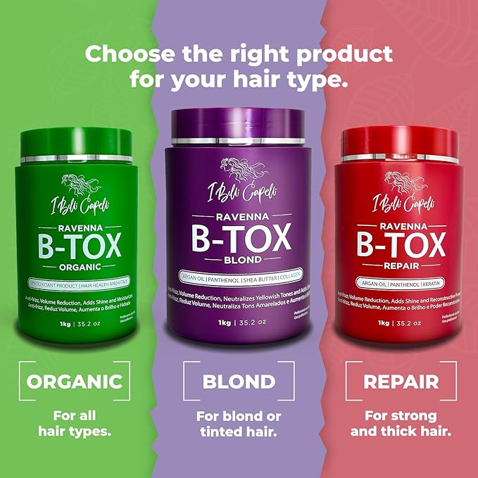 Ravenna Hair B-tox Treatment for Blond Hair, 35.2 oz (1kg) - Formaldehyde-Free, Anti-Frizz, Smoothing, Deep Hydrating and Moisturizing Action, Argan Oil, Keratin, Panthenol