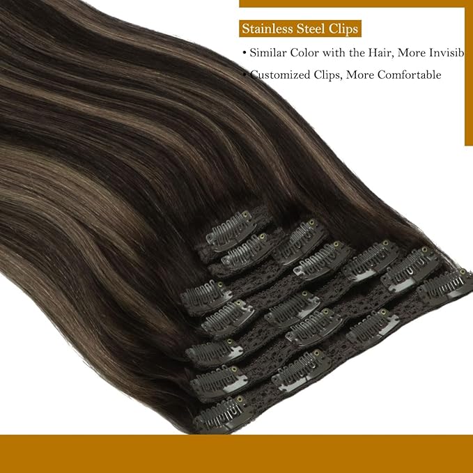 Loxxy Clip Hair Extensions for Women Human Hair Extensions Clip ins Black #1B Ombre Dark Brown #6 20inch Thick Natural Soft Human Clip in Hair Extensions 140g 7Pcs