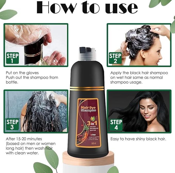 Dark Brown Hair Dye Shampoo 3-in-1 Formula for Fast Grey Coverage - Ammonia-Free, Natural Herbal Ingredients - Instant Color Shampoo for Women & Men - Champú para Canas Mujer 500ml (Dark Brown)