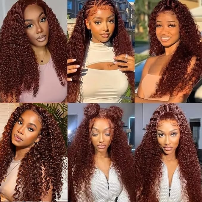 Reddish Brown Human Hair Bundles Color 33 Deep Wave Bundle Mixed Length 24 26 28 Inch Double Weft Unprocessed Brazilian Virgin Remy Hair Copper Red Deep Curly Bundles Silky and Soft
