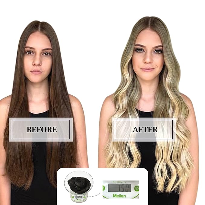 DOORES Clip in Hair Extensions - Ash Brown to Platinum Blonde, 150g 9pcs 16 Inch Remy Human Hair, Natural Silky Straight Thick