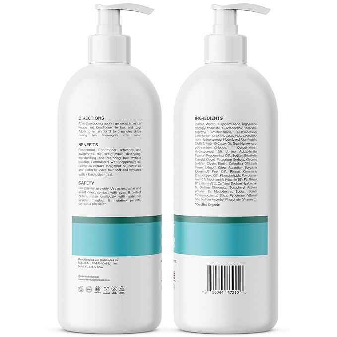 Peppermint Conditioner with Calendula, Bergamot & Castor Oil, 16 fl oz, Refreshing & Hydrating Formula, Vegan, Sulfate-Free, Paraben-Free, for All Hair Types