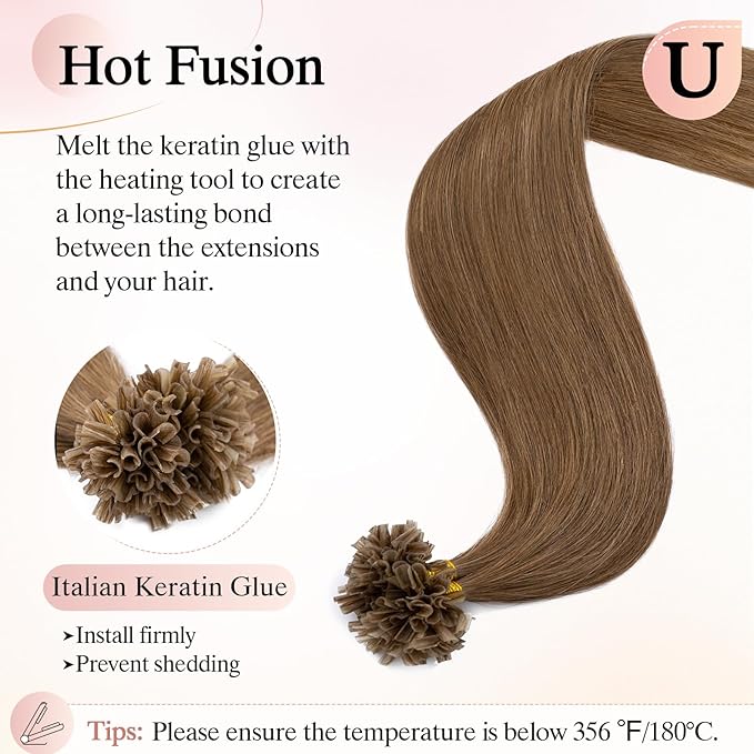 U Tip Hair Extensions Human Hair Pre Bonded Extensions Keratin Fusion Extensions K Tip Hair Extensions Real Human Hair Silky Straight Natural 50g/100 Stands 22" Light Brown