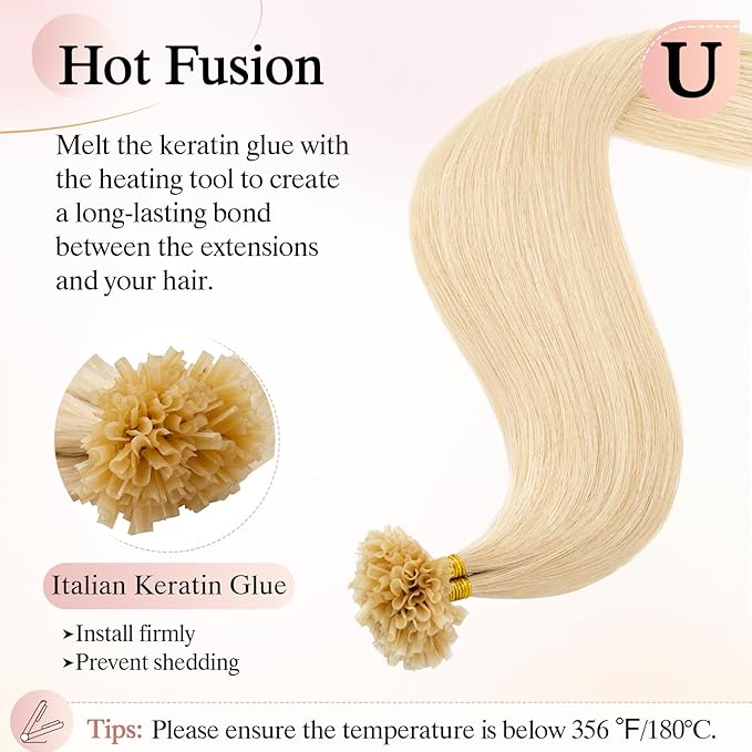 U Tip Hair Extensions Human Hair Pre Bonded Extensions Keratin Fusion Extensions K Tip Hair Extensions Real Human Hair Silky Straight Natural 50g/100 Stands 18" Bleach blonde
