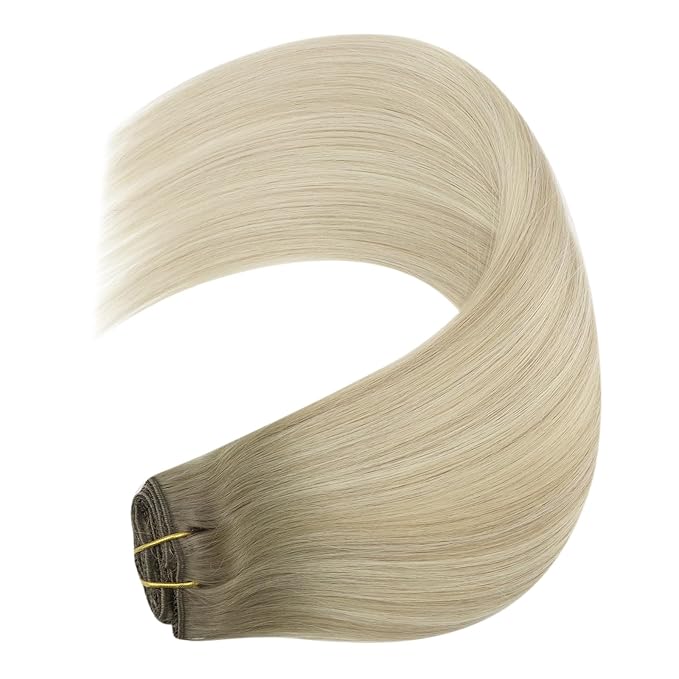 YoungSee 150g Clip in Hair Extensions Real Human Hair Ombre Blonde Clip in Extensions Light Ash Brown to Platinum Blonde Hair Extensions Clips in for Women 20Inch 7Pcs