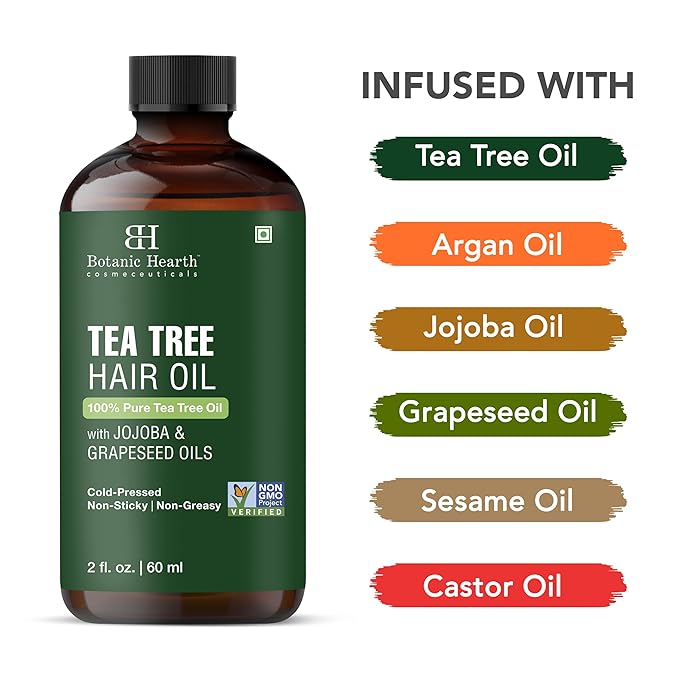 Botanic Hearth Tea Tree Oil For Hair (2 Fl Oz) | With Jojoba & Grapeseed Oils | Soothes Itchy Scalp & Fights Dandruff | Non Gmo Verified - Hair Tonic