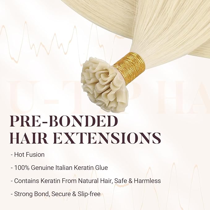 MAXITA U Tip Hair Extensions Human Hair, Platinum Blonde Hair Extensions Real Human Hair, 50g/50 Strands/Pack, 18 In Virgin Human Hair