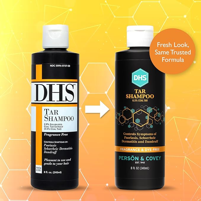 DHS Person & Covey, Inc Coal Tar Shampoo - Dandruff Shampoo for Men & Women, Psoriasis & Dandruff Hair Care for Itchy Scalp, Unscented Seborrheic Dermatitis Hair Care - 8 Fl Oz, Pack of 3