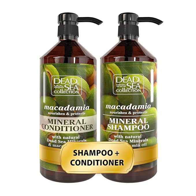Dead Sea Collection Shampoo and Conditioner Set with Macadamia Oil – Hydrating Softening Hair Products with Dead Sea Minerals for All Hair Types – Set of 2 Bottles (33.8 & 30.6 Fl. Oz.)