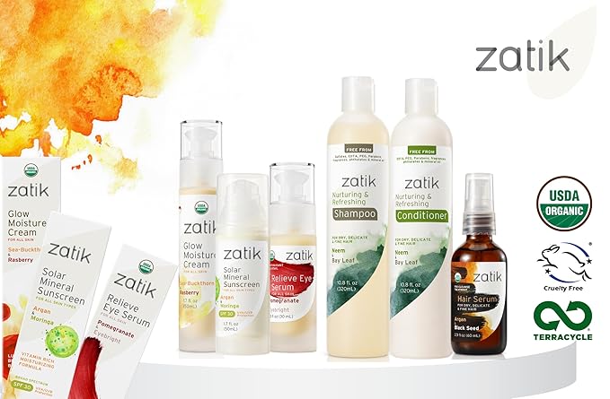 Zatik Naturals - Deep Moisturizing Shampoo + Conditioner Set - Coconut & Calendula, for Colored, Dry damaged Hair, Bio-degradable, pH Balanced, FREE from Parabens, fragrances, 10.8 fl oz (One of Each)